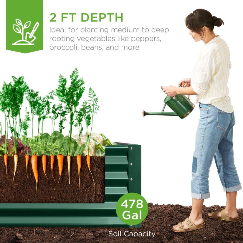 4LT2442 Dark Green Best Choice Products Outdoor Metal Raised Garden Bed for Vegetables, Flowers, Herbs