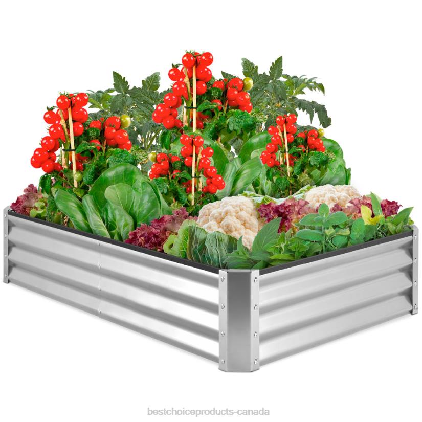 4LT2448 Silver Best Choice Products Outdoor Metal Raised Garden Bed for Vegetables, Flowers, Herbs