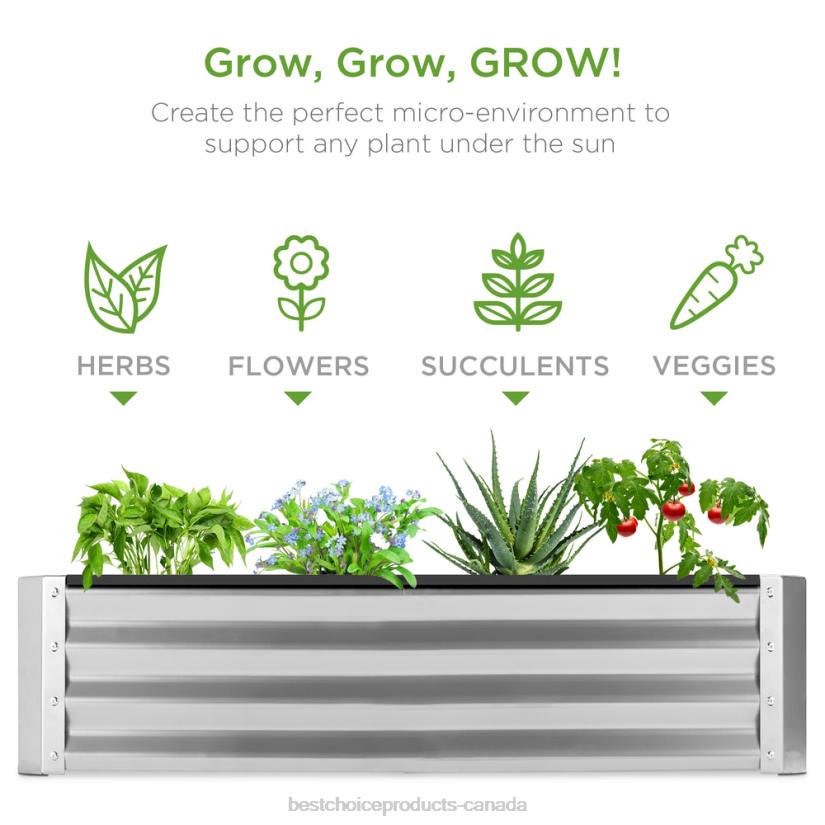 4LT2448 Silver Best Choice Products Outdoor Metal Raised Garden Bed for Vegetables, Flowers, Herbs