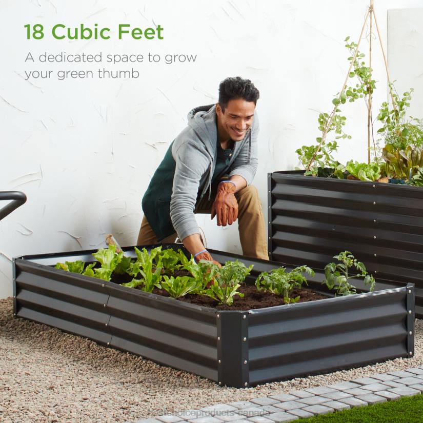 4LT2449 Dark Gray Best Choice Products Outdoor Metal Raised Garden Bed for Vegetables, Flowers, Herbs