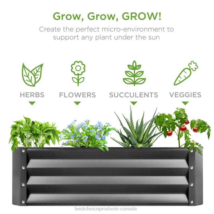 4LT2449 Dark Gray Best Choice Products Outdoor Metal Raised Garden Bed for Vegetables, Flowers, Herbs