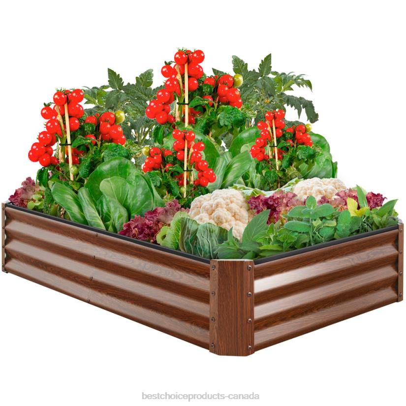 4LT2450 Wood Grain Best Choice Products Outdoor Metal Raised Garden Bed for Vegetables, Flowers, Herbs