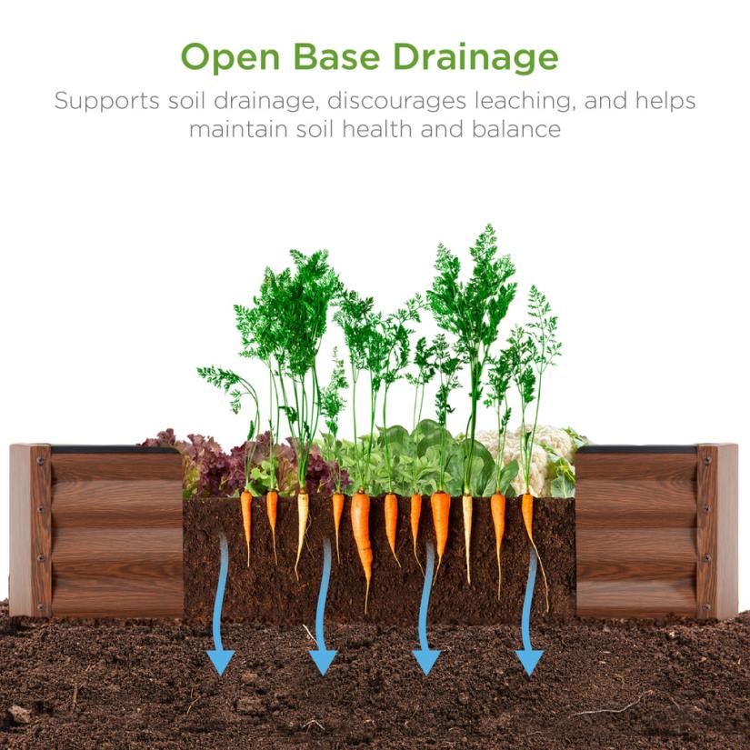 4LT2450 Wood Grain Best Choice Products Outdoor Metal Raised Garden Bed for Vegetables, Flowers, Herbs