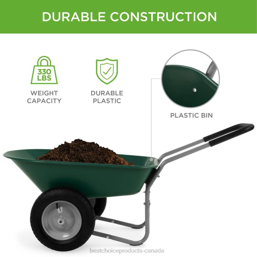 4LT2455 Green Best Choice Products Dual-Wheel Wheelbarrow Garden Cart