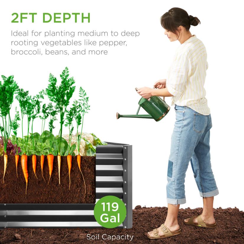 4LT2456 Charcoal Best Choice Products Outdoor Metal Raised Garden Bed for Vegetables, Flowers, Herbs