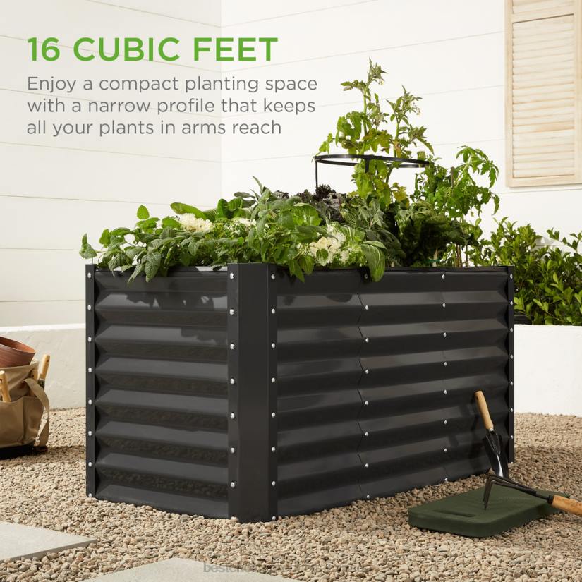 4LT2456 Charcoal Best Choice Products Outdoor Metal Raised Garden Bed for Vegetables, Flowers, Herbs