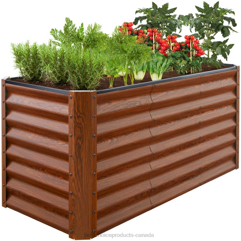 4LT2457 Wood Grain Best Choice Products Outdoor Metal Raised Garden Bed for Vegetables, Flowers, Herbs