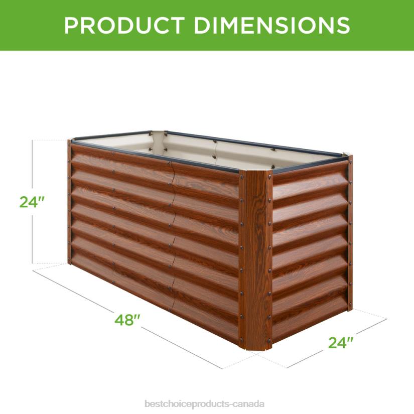 4LT2457 Wood Grain Best Choice Products Outdoor Metal Raised Garden Bed for Vegetables, Flowers, Herbs