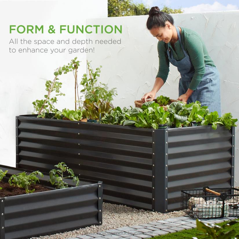 4LT2458 Gray Best Choice Products Outdoor Metal Raised Garden Bed for Vegetables, Flowers, Herbs