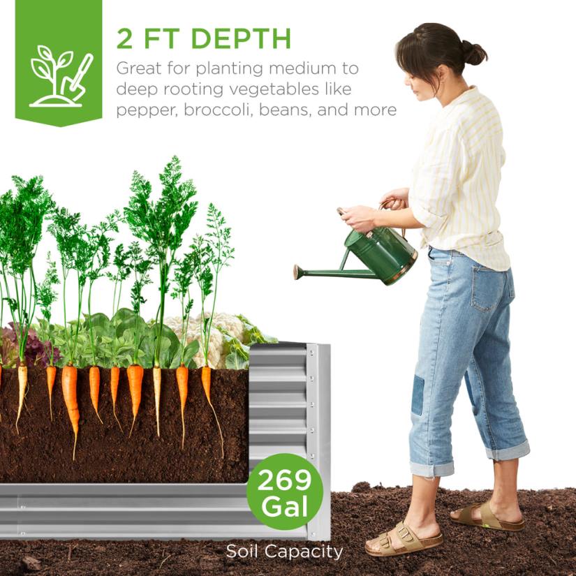 4LT2459 Silver Best Choice Products Outdoor Metal Raised Garden Bed for Vegetables, Flowers, Herbs