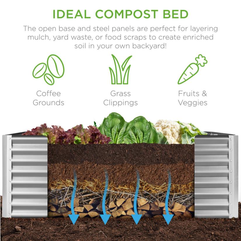 4LT2459 Silver Best Choice Products Outdoor Metal Raised Garden Bed for Vegetables, Flowers, Herbs