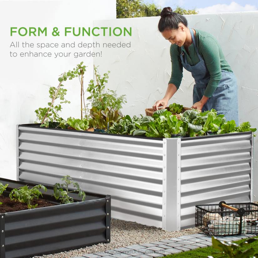 4LT2459 Silver Best Choice Products Outdoor Metal Raised Garden Bed for Vegetables, Flowers, Herbs