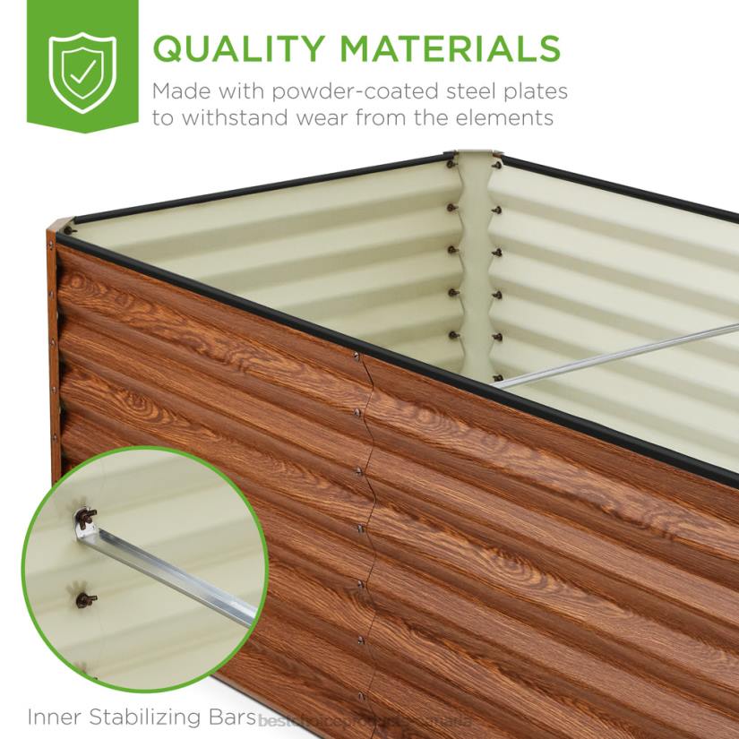 4LT2460 Wood Grain Best Choice Products Outdoor Metal Raised Garden Bed for Vegetables, Flowers, Herbs