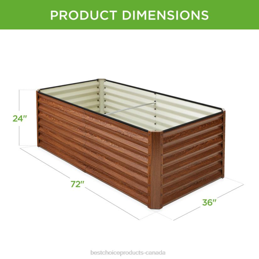 4LT2460 Wood Grain Best Choice Products Outdoor Metal Raised Garden Bed for Vegetables, Flowers, Herbs