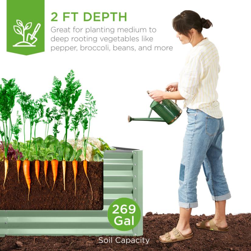 4LT2461 Sage Green Best Choice Products Outdoor Metal Raised Garden Bed for Vegetables, Flowers, Herbs