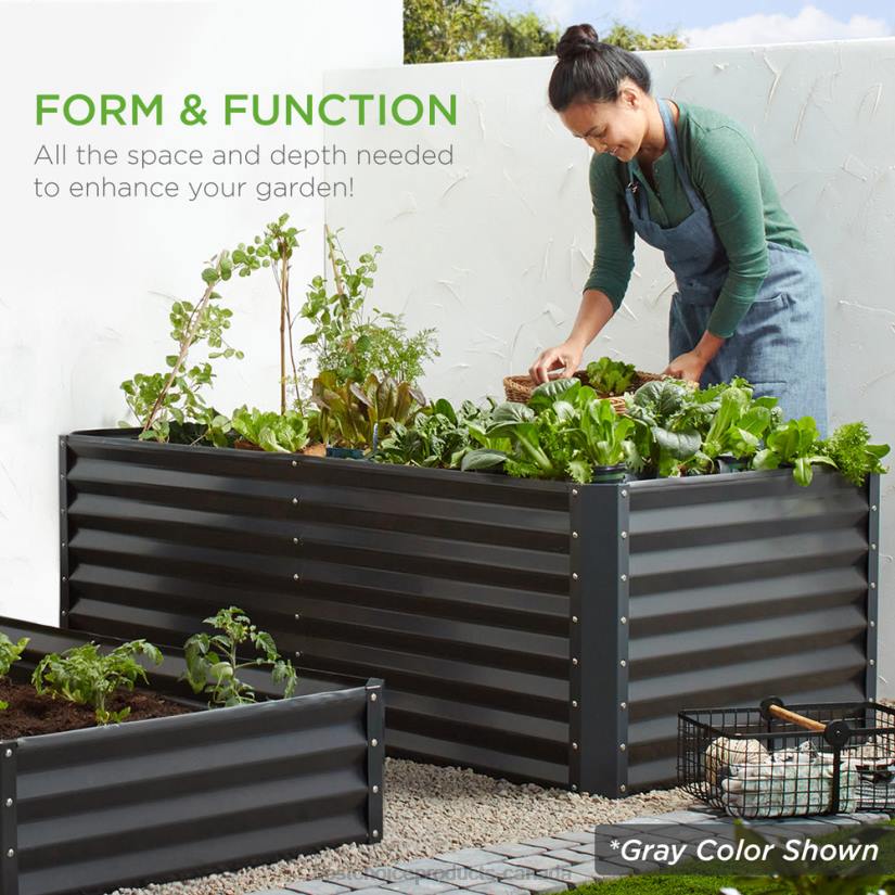 4LT2461 Sage Green Best Choice Products Outdoor Metal Raised Garden Bed for Vegetables, Flowers, Herbs