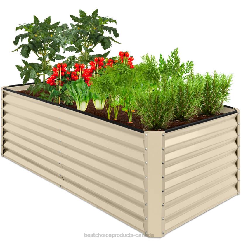 4LT2462 Beige Best Choice Products Outdoor Metal Raised Garden Bed for Vegetables, Flowers, Herbs