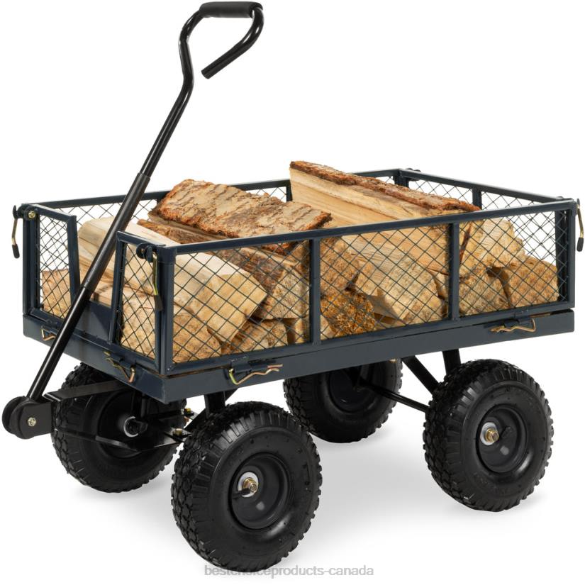 4LT2465 Gray Best Choice Products Steel Garden Utility Cart Wagon w/ 400lb Capacity, Removable Sides, Handle