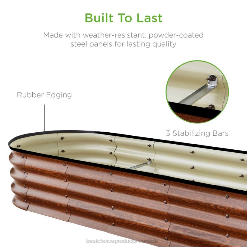 4LT2467 Wood Grain Best Choice Products Outdoor Metal Raised Oval Garden Bed for Vegetables, Flowers
