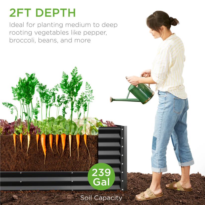 4LT2469 Charcoal Best Choice Products Outdoor Metal Raised Garden Bed for Vegetables, Flowers, Herbs