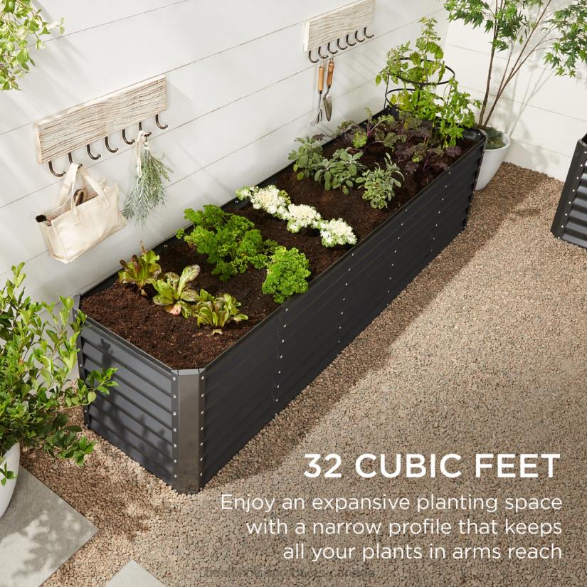 4LT2469 Charcoal Best Choice Products Outdoor Metal Raised Garden Bed for Vegetables, Flowers, Herbs