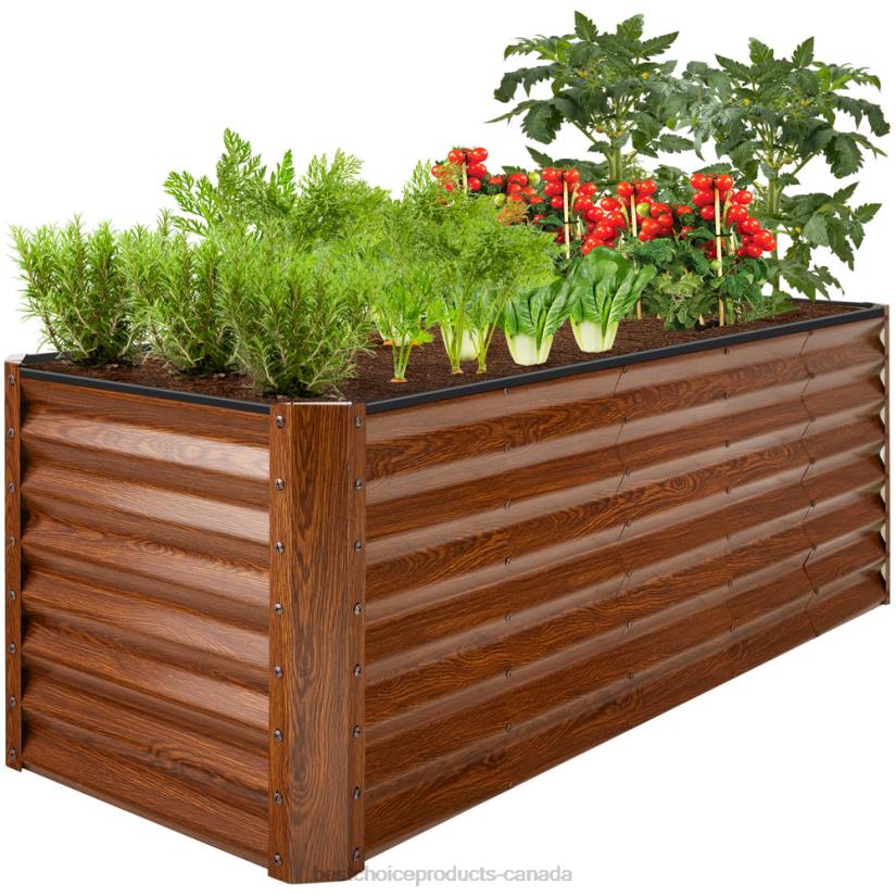 4LT2470 Wood Grain Best Choice Products Outdoor Metal Raised Garden Bed for Vegetables, Flowers, Herbs