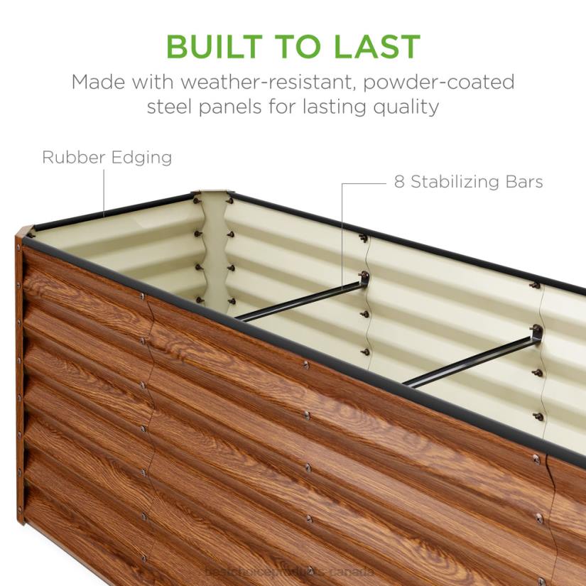 4LT2470 Wood Grain Best Choice Products Outdoor Metal Raised Garden Bed for Vegetables, Flowers, Herbs