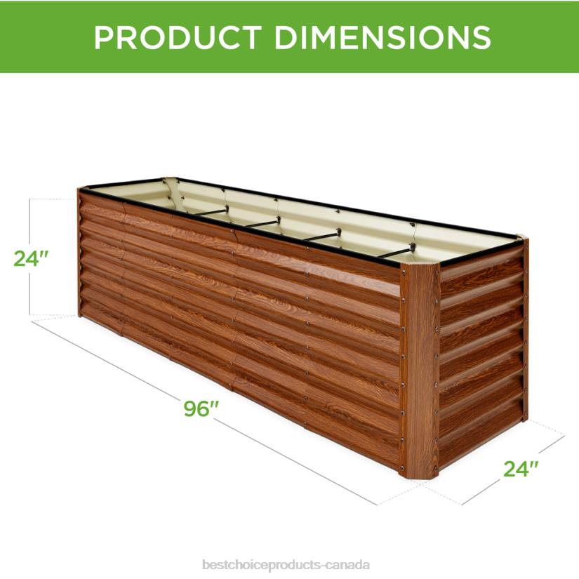 4LT2470 Wood Grain Best Choice Products Outdoor Metal Raised Garden Bed for Vegetables, Flowers, Herbs