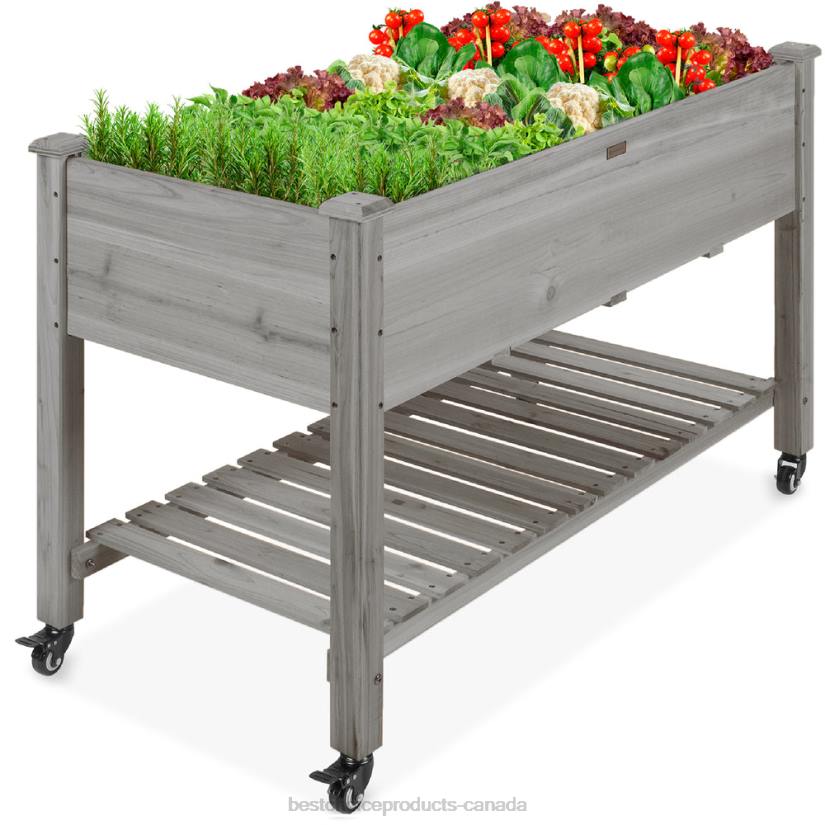 4LT2471 Gray Best Choice Products Mobile Raised Garden Bed Elevated Planter w/ Wheels, Shelf