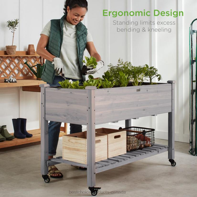 4LT2471 Gray Best Choice Products Mobile Raised Garden Bed Elevated Planter w/ Wheels, Shelf