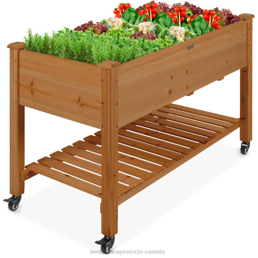 4LT2472 Acorn Brown Best Choice Products Mobile Raised Garden Bed Elevated Planter w/ Wheels, Shelf