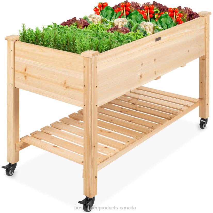 4LT2473 Natural Best Choice Products Mobile Raised Garden Bed Elevated Planter w/ Wheels, Shelf