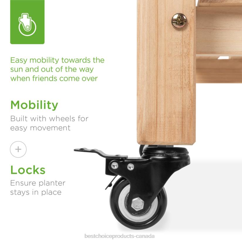 4LT2473 Natural Best Choice Products Mobile Raised Garden Bed Elevated Planter w/ Wheels, Shelf