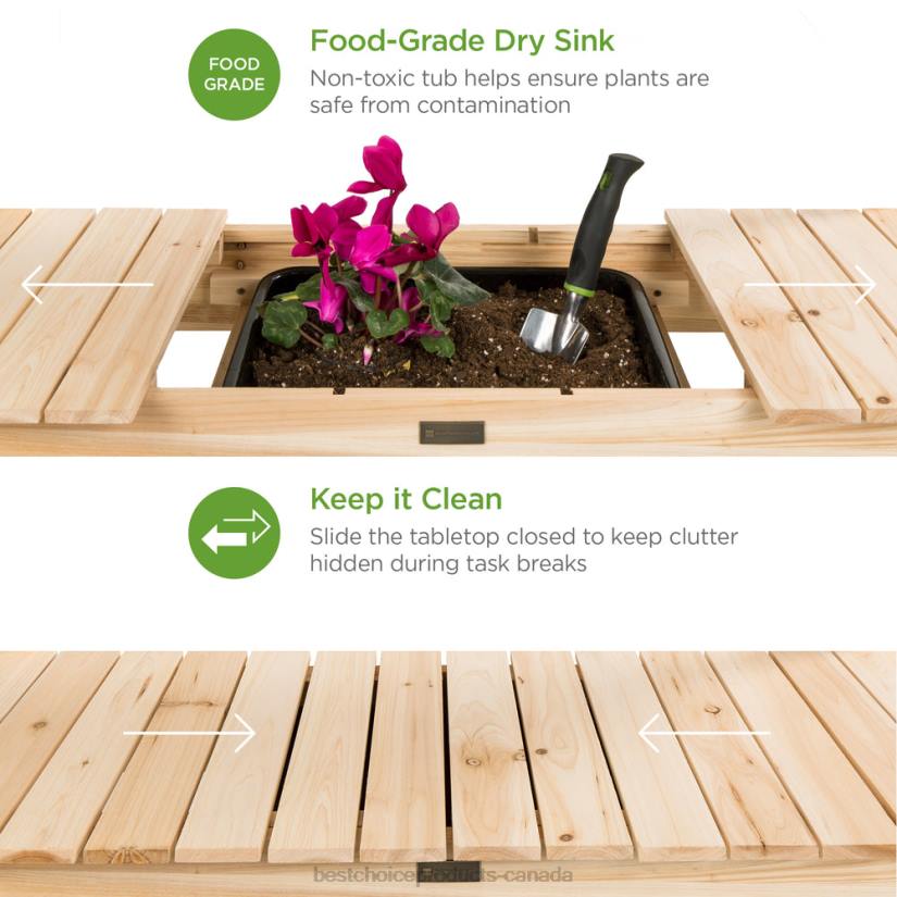 4LT2476 Natural Best Choice Products Wood Garden Potting Bench w/ Sliding Tabletop, Food Grade Dry Sink