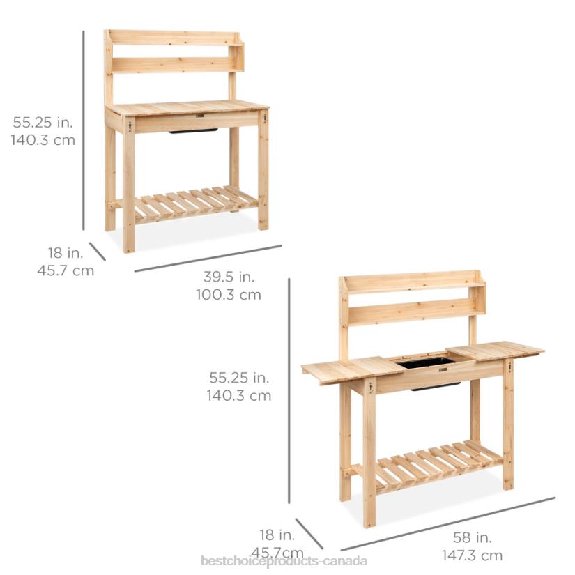 4LT2476 Natural Best Choice Products Wood Garden Potting Bench w/ Sliding Tabletop, Food Grade Dry Sink