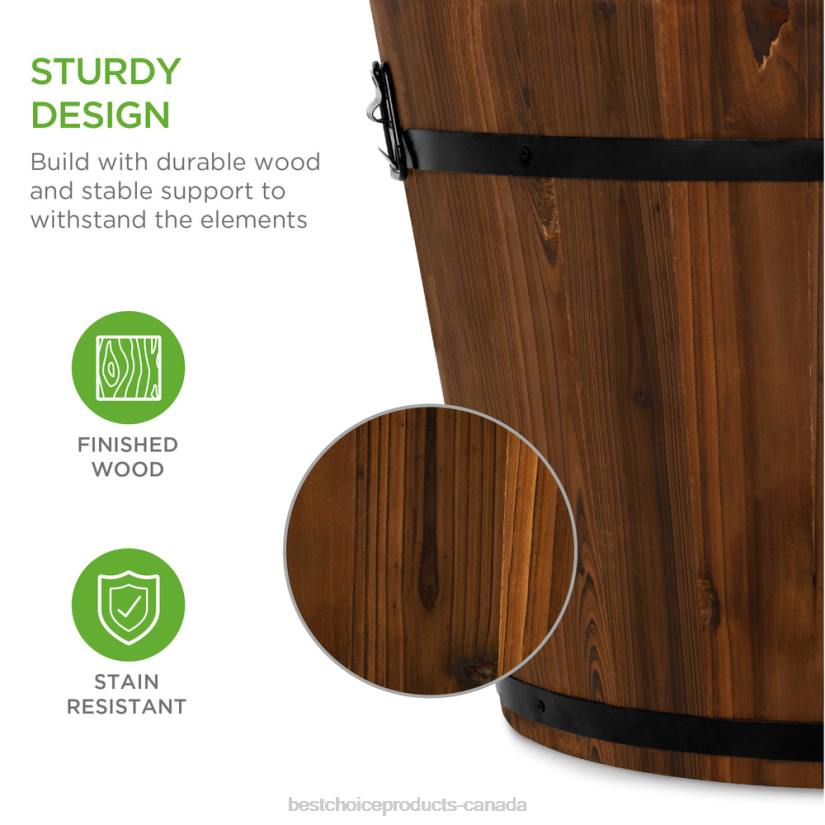 4LT2954 Brown Best Choice Products Set of 3 Rustic Wood Bucket Barrel Garden Planters Set w/ Drainage Holes