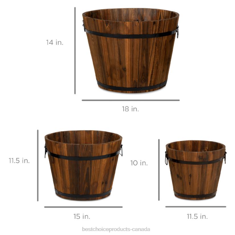 4LT2954 Brown Best Choice Products Set of 3 Rustic Wood Bucket Barrel Garden Planters Set w/ Drainage Holes