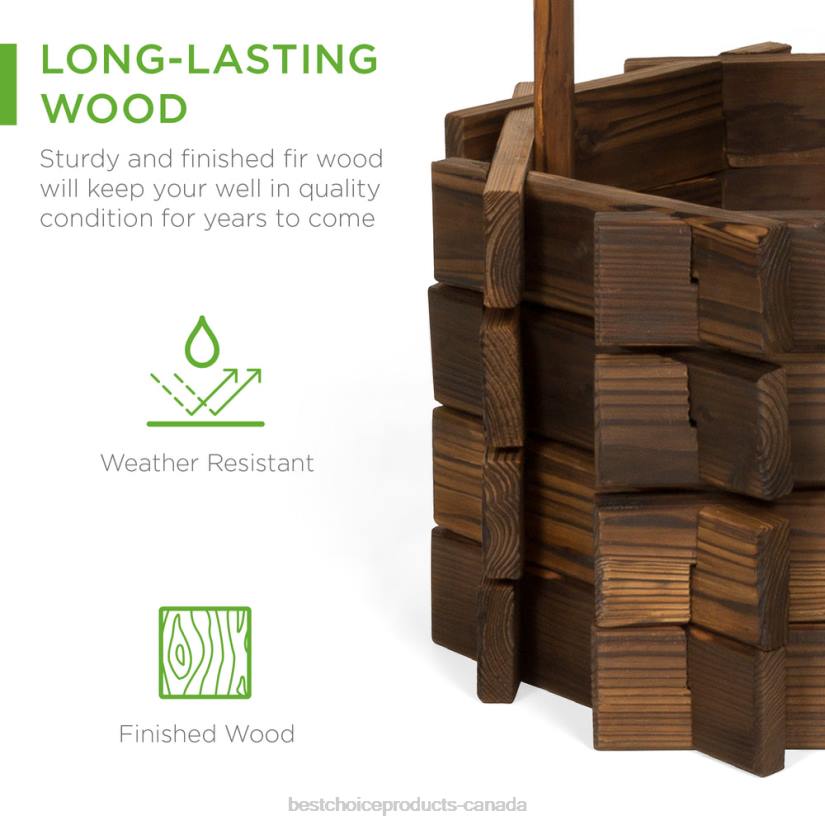 4LT2955 Brown Best Choice Products Rustic Wooden Wishing Well Planter Yard Decoration w/ Hanging Bucket