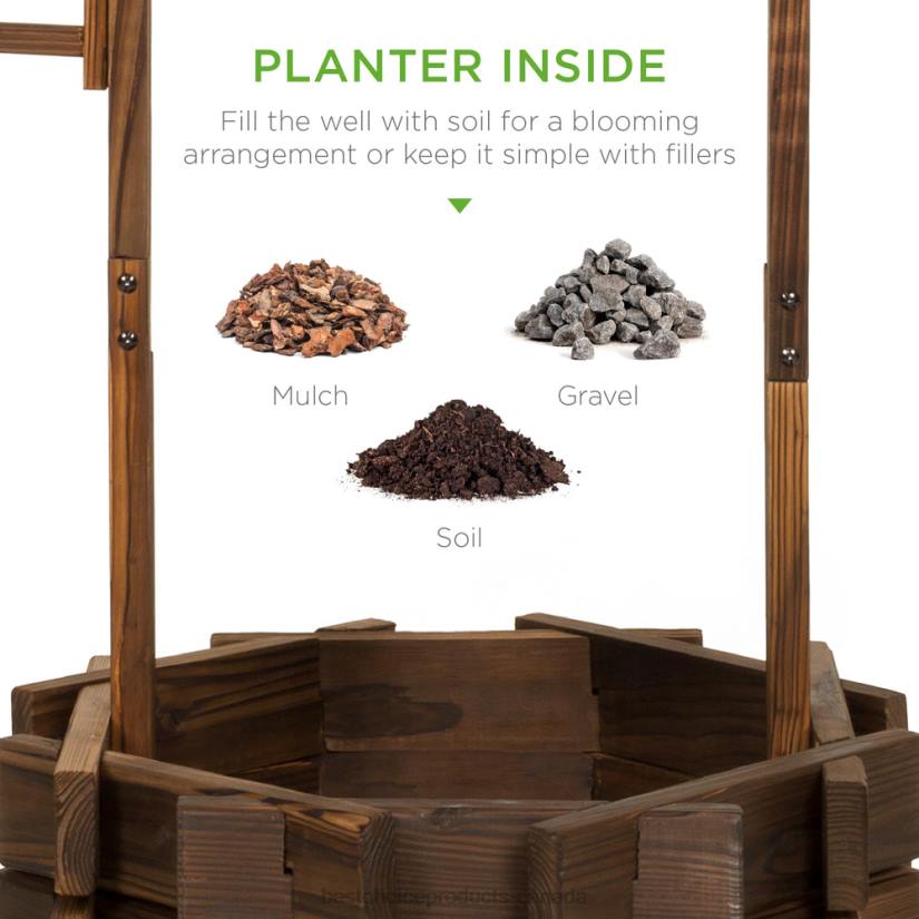 4LT2955 Brown Best Choice Products Rustic Wooden Wishing Well Planter Yard Decoration w/ Hanging Bucket