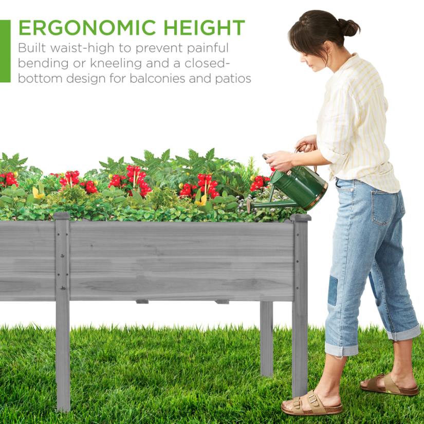 4LT2964 Gray Best Choice Products Raised Garden Bed, Elevated Wood Garden Planter Stand