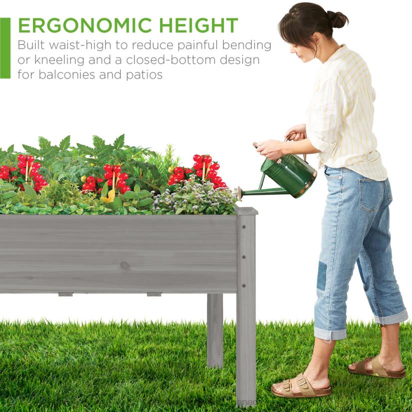 4LT2966 Gray Best Choice Products Raised Garden Bed, Elevated Wood Planter Box Stand w/ Bed Liner