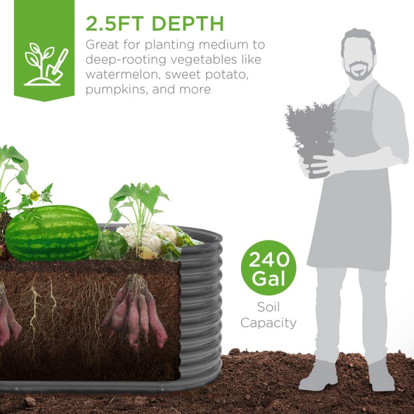 4LT2970 Dark Gray Best Choice Products Raised Oval Garden Bed, Customizable Elevated Outdoor Metal Planter