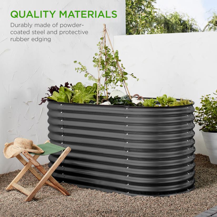 4LT2970 Dark Gray Best Choice Products Raised Oval Garden Bed, Customizable Elevated Outdoor Metal Planter