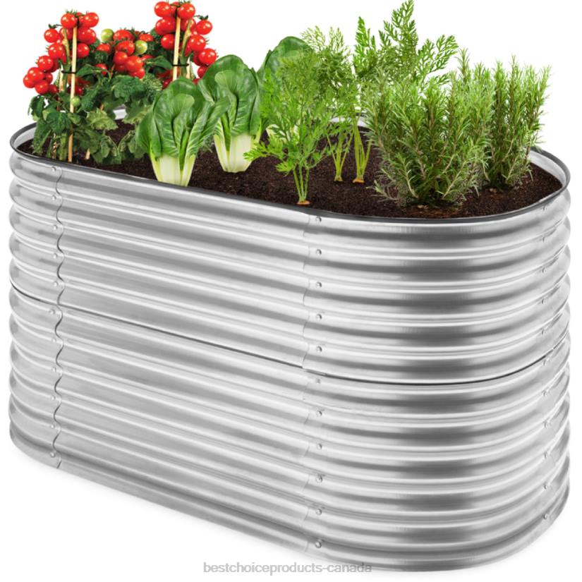 4LT2971 Silver Best Choice Products Raised Oval Garden Bed, Customizable Elevated Outdoor Metal Planter