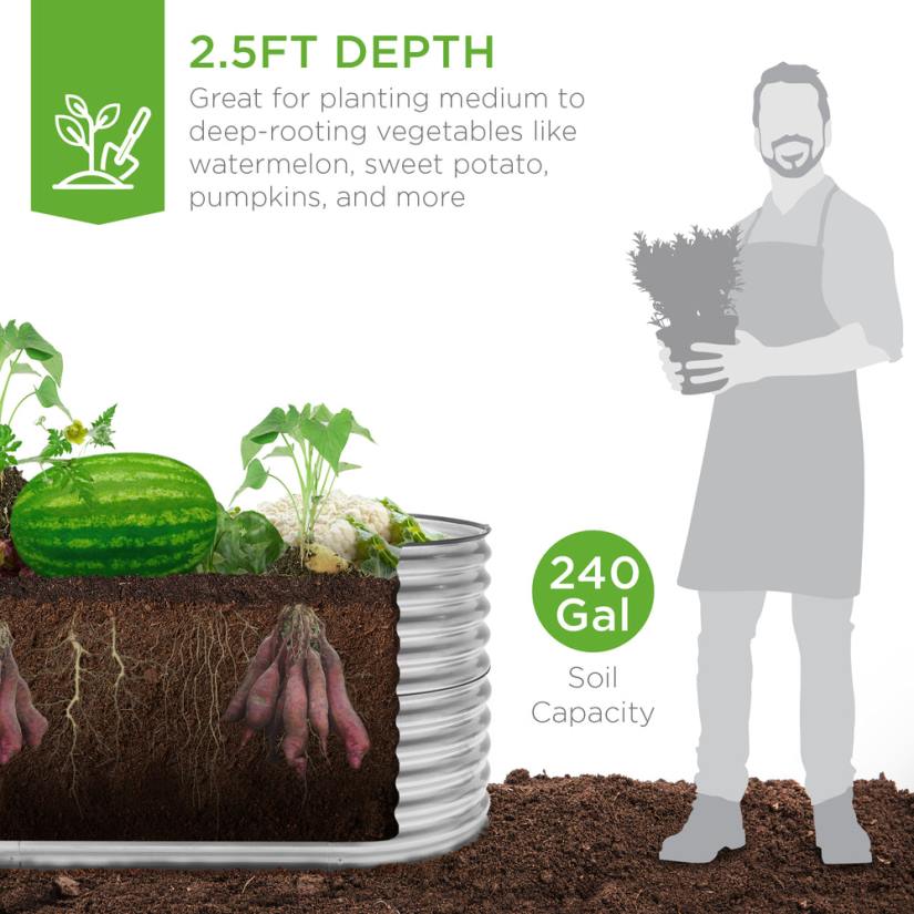 4LT2971 Silver Best Choice Products Raised Oval Garden Bed, Customizable Elevated Outdoor Metal Planter