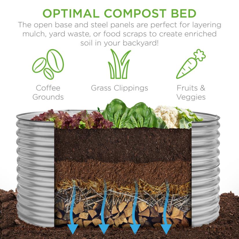 4LT2971 Silver Best Choice Products Raised Oval Garden Bed, Customizable Elevated Outdoor Metal Planter