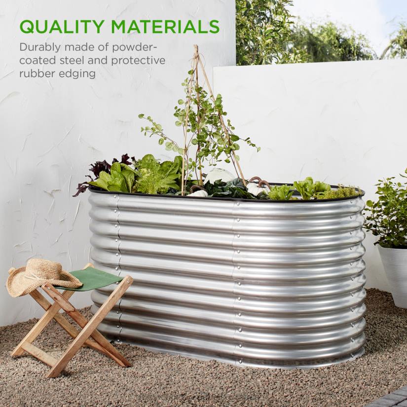 4LT2971 Silver Best Choice Products Raised Oval Garden Bed, Customizable Elevated Outdoor Metal Planter