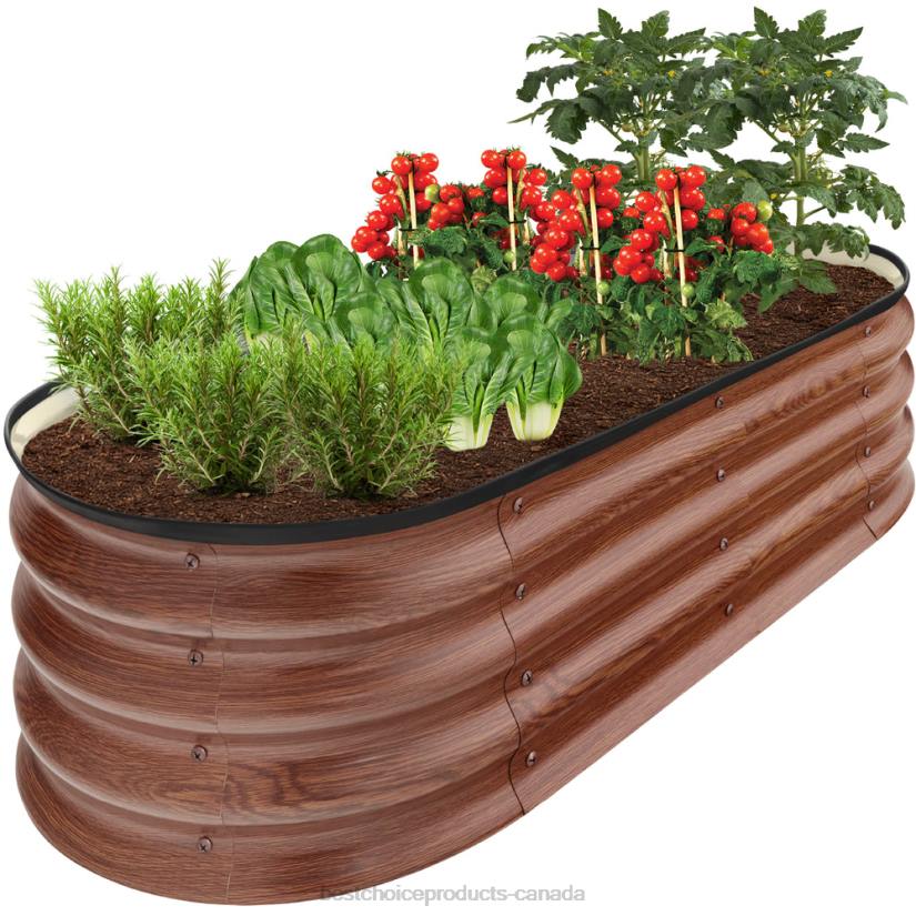 4LT2973 Wood Grain Best Choice Products Outdoor Raised Metal Oval Garden Bed, Planter Box