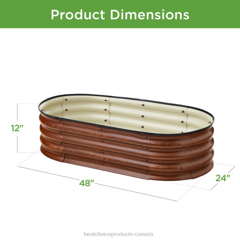 4LT2973 Wood Grain Best Choice Products Outdoor Raised Metal Oval Garden Bed, Planter Box