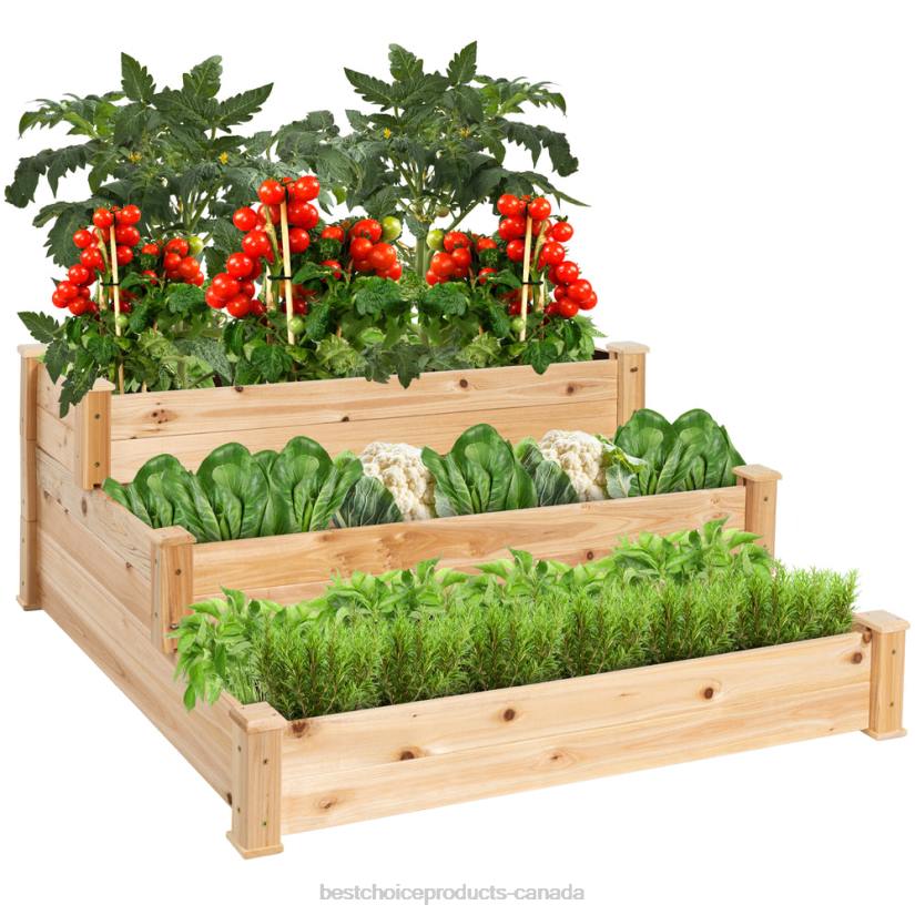 4LT2977 Natural Best Choice Products 3-Tier Raised Fir Wood Garden Bed Planter w/ Stackable & Flat Setup
